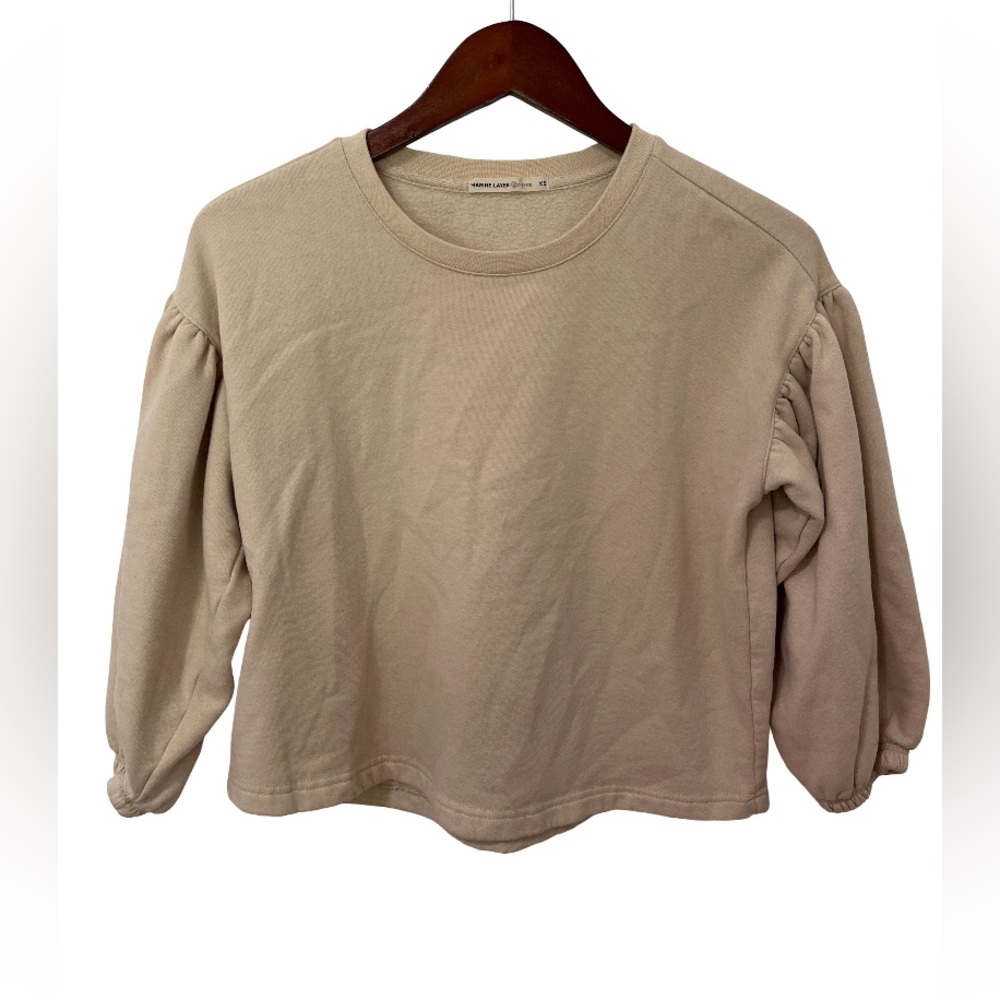 Marine Layer XS Beige Balloon Sleeve Cropped Sweatshirt Pullover Top